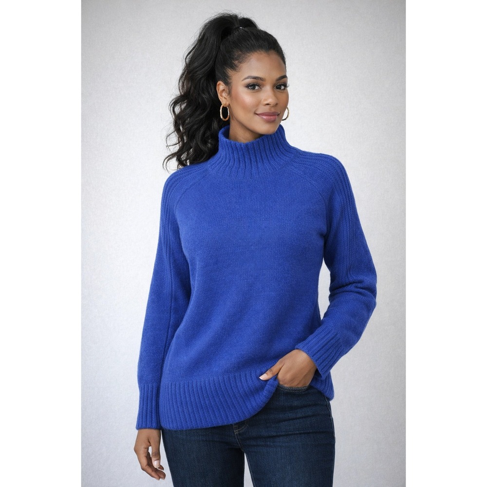 NWT LOFT Mock Neck‎ Pullover Ribbed Sweater Blue Size Small